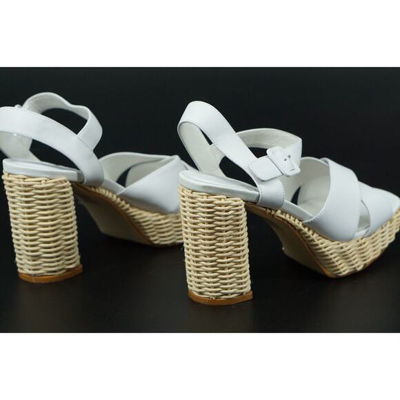 Jeffrey Campbell Amma Platform White Scandal SZ 9 Ankle Wicker Woven Cross strap - Picture 12 of 12